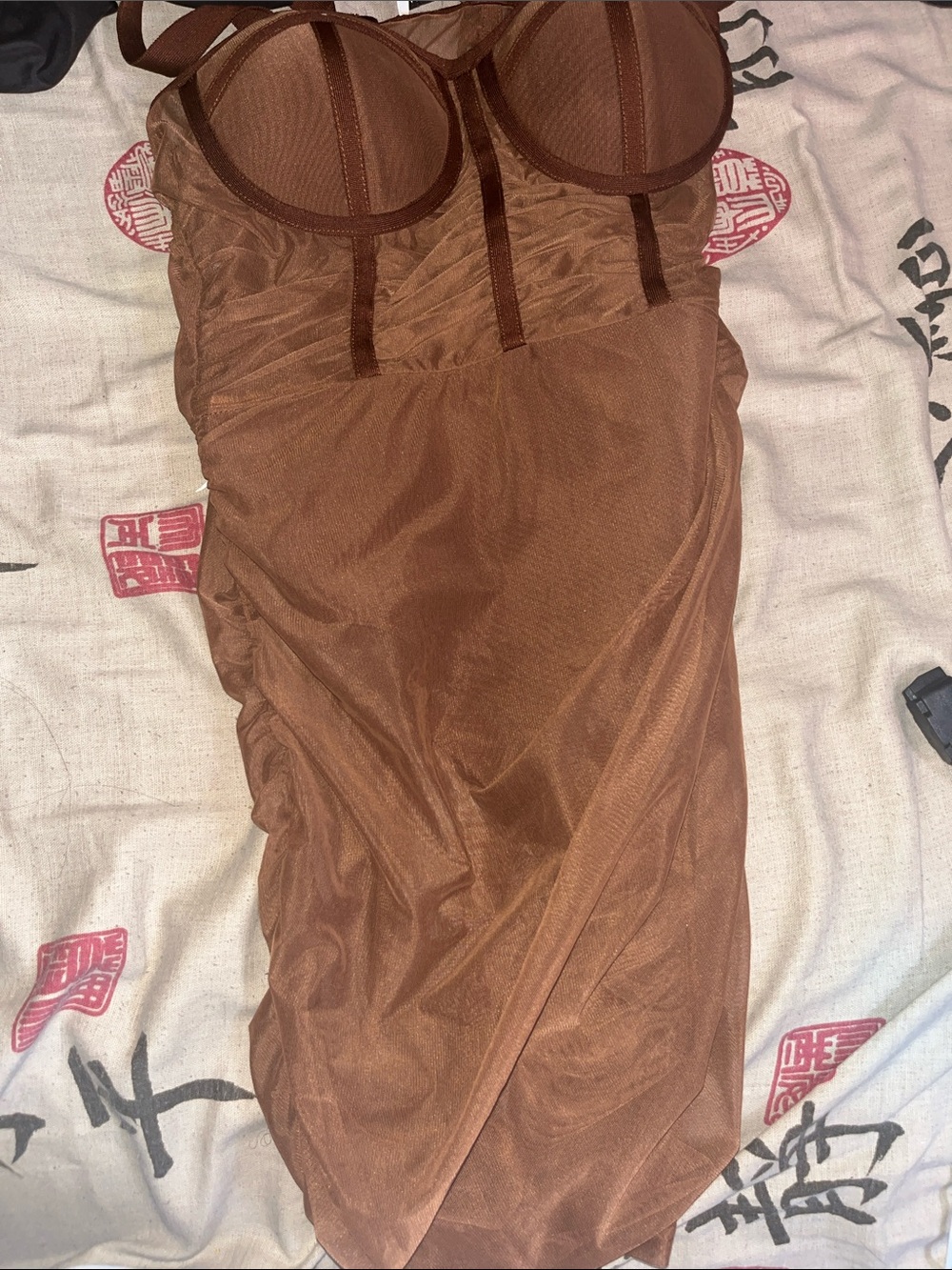 Fashion Nova Brown Satin Slip Dress with Built-In Cups